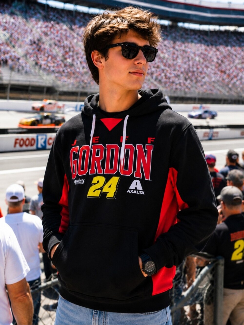 Vtg 90s Jeff Gordon 24 NASCAR Racing Hoodie G-III Racing Raised lettering Sz L